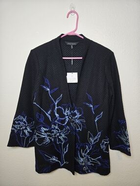 NWT Ming Wang Tailored Fit Blazer Jacket with Floral Embroidery - Size Medium